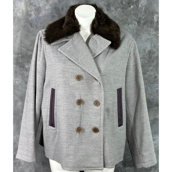 Isaac Mizrahi Women's Gray Pea Coat Jacket Removable Faux Fur Collar 2X (15572) - Picture 1 of 10
